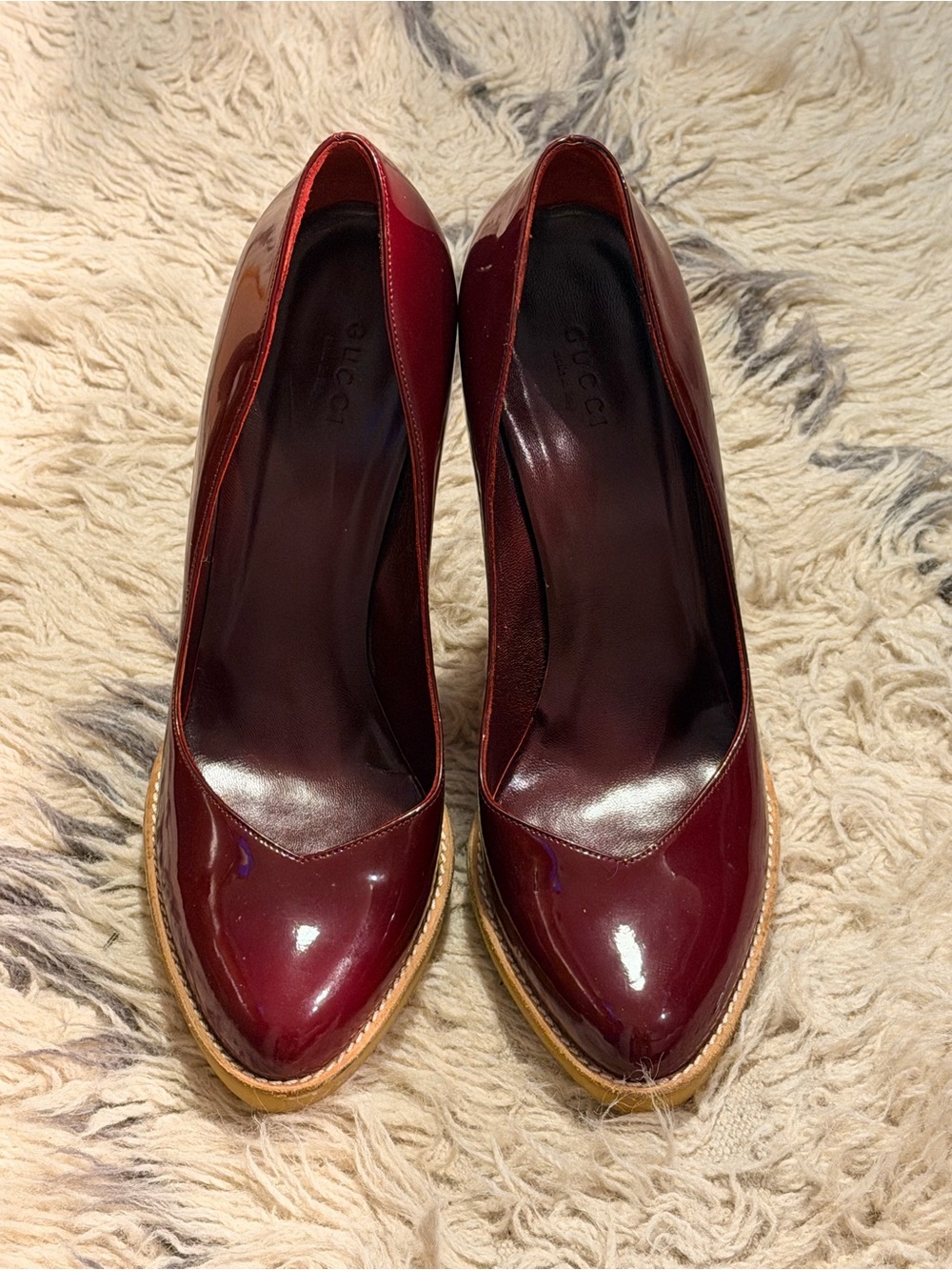 Gucci Burgundy Patent Leather Pointed-Toe Platform Pumps